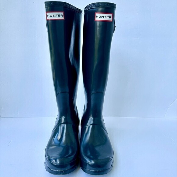 Hunter Boots Women's Original Tall Gloss Rain Boot Navy Size 7 - Picture 5 of 10